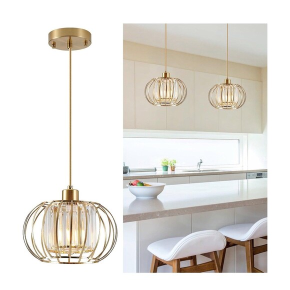XSDeTu 1 Single Gold Crystal Pendant Light Kitchen Light Adjustable 59 inch Cord - Picture 2 of 14